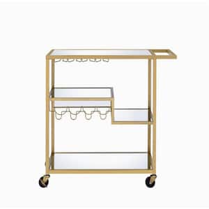 Serving Cart on Wheels, Champagne & Mirror Kitchen Storage Wine Liquor Cart Stand with Portable Handle