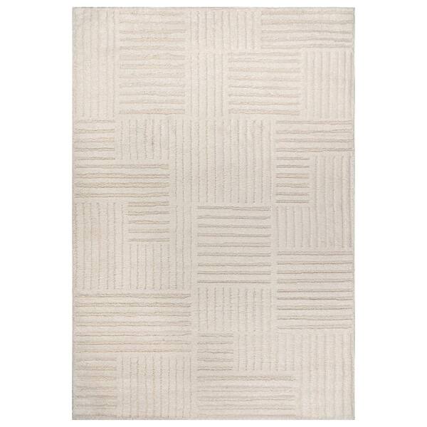Basket Weave Power Loomed Soft Shag High-Low Indoor 4 ft. x 6 ft. White Area Rug