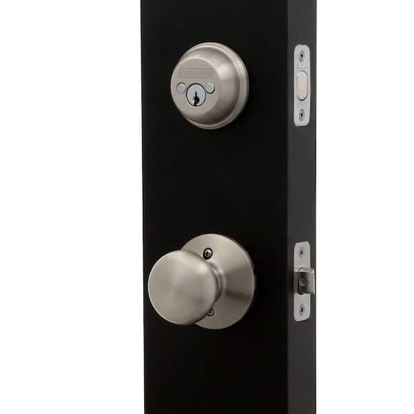 Schlage F60 V PLY 619 FLA Plymouth Front Entry Handleset with Flair Lever,  Deadbolt Keyed 1 Side, Satin Nickel - Door Handles 