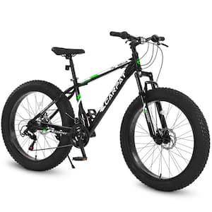 26 in. Fat Tire Bike Adult Full Shimano 21-Speed Mountain Bike, Dual Disc Brake, High-Carbon Steel Frame in Black