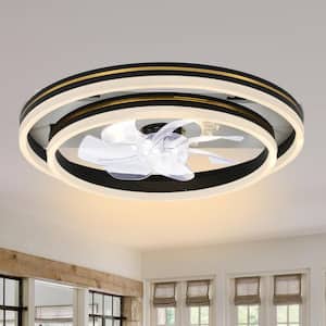 20 in. LED Indoor Black Flush Mount Reversible Ceiling Fan Low Profile Fan with Dimmable Light and Smart App Remote