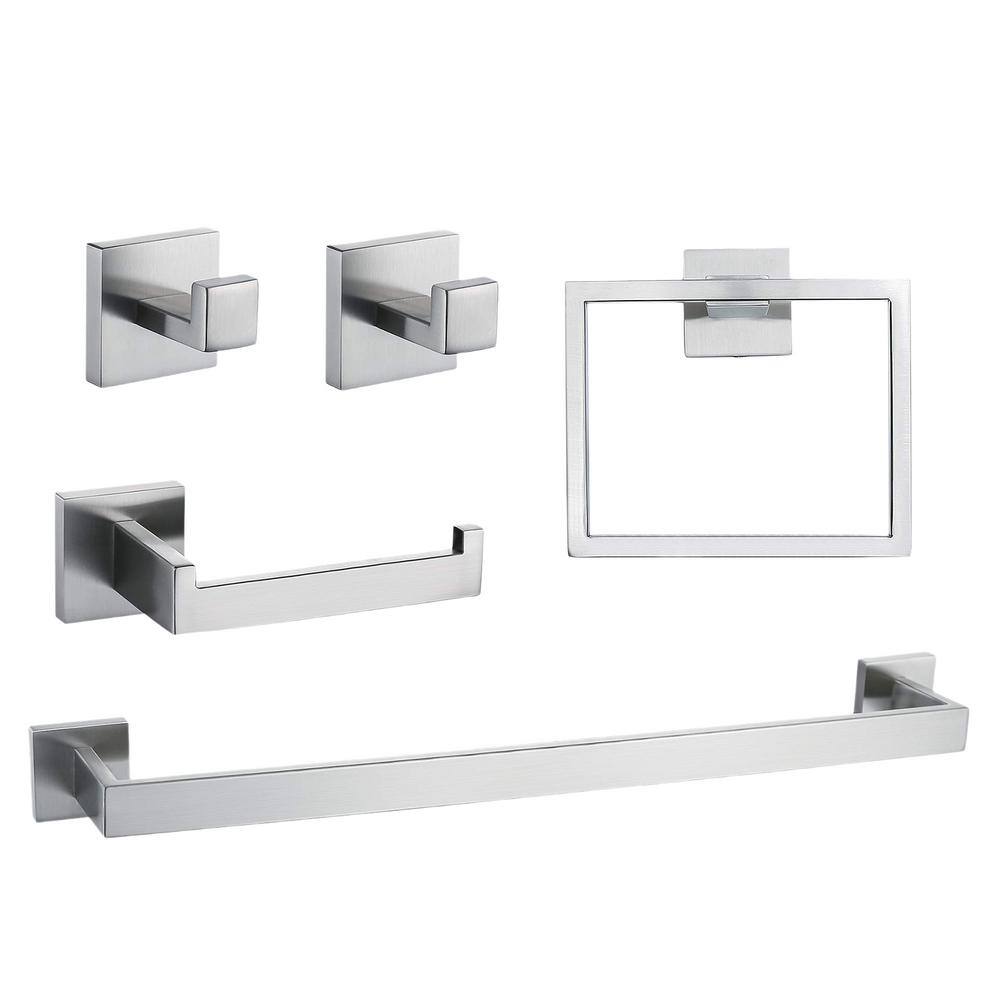Bathroom Hardware 5-Piece Bath Hardware Set with Towel Bar, Towel Ring, Robe Hook, Toilet Paper Holder in Brushed Nickel price history on PriceWatchPro
