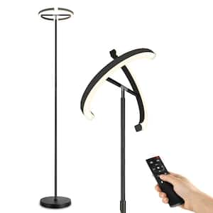 69 in. Black 4 Color Temperature Dimmable Standing Lamp Rotatable Torchiere Floor Lamp with Remote & Touch Control