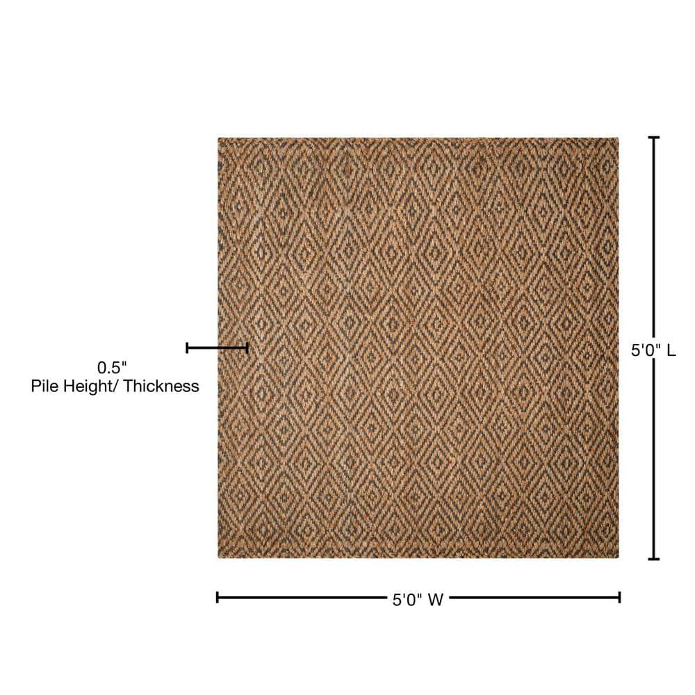 Handmade Beige Geometric Jute Square Area Rug