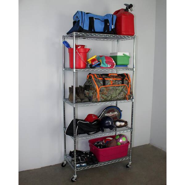 5 Tier Wire Chrome Shelving Rack, 5 Tier Wire Shelving Rack With Wheels 36 X 18 72