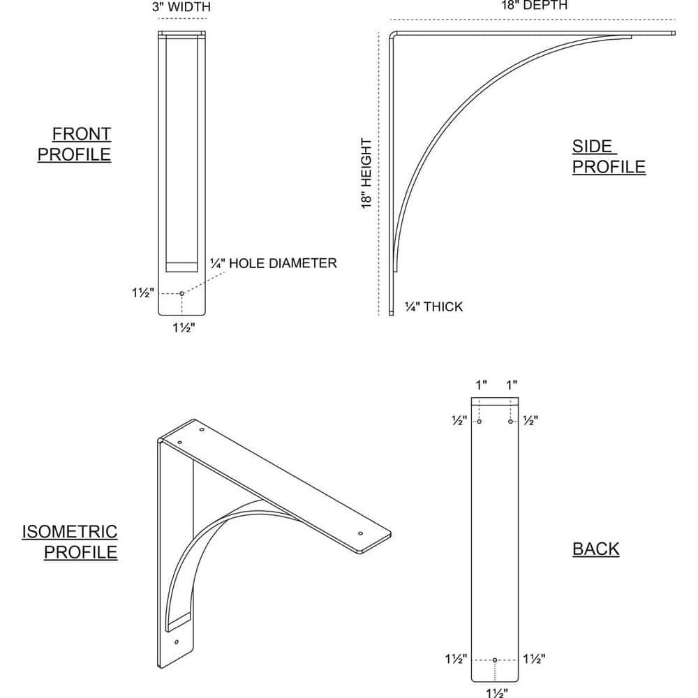 18" Black Powder Coated Steel Shelf Bracket