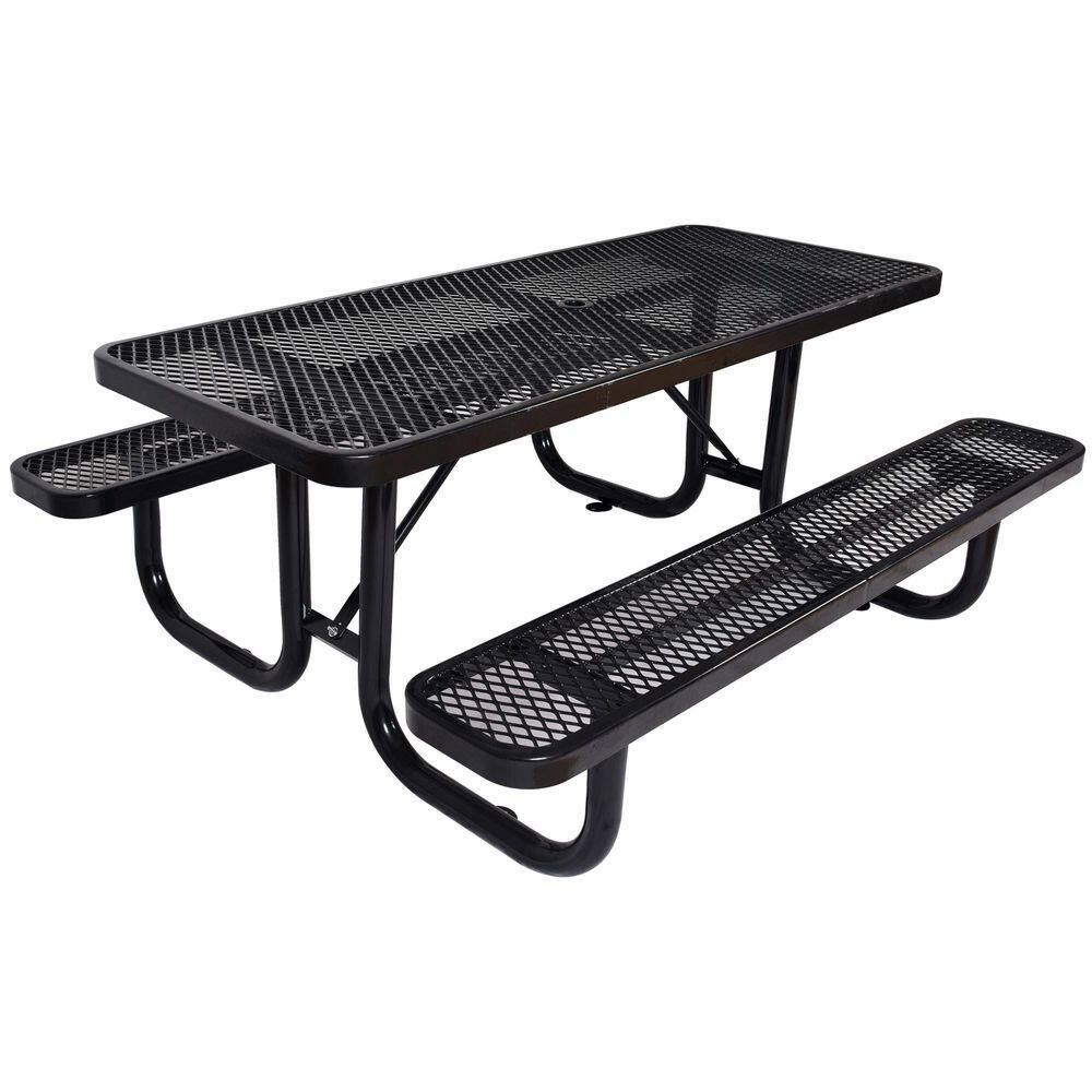 72 in. Black Rectangle Steel Picnic Table Seats 4-8 People with Umbrella Hole price history on PriceWatchPro