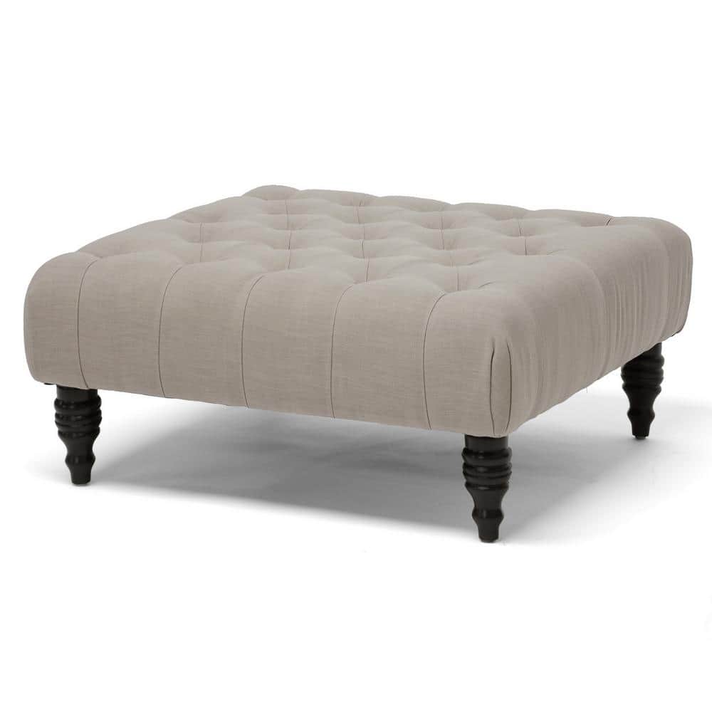 Keswick Beige Linen Tufted 36'' Square Ottoman