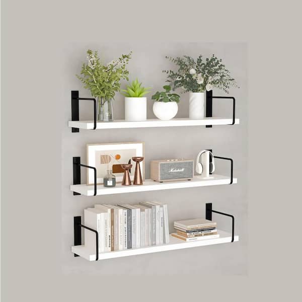 24 in. W x 6 in. D  White Wood Decorative Wall Shelf,Set of 3