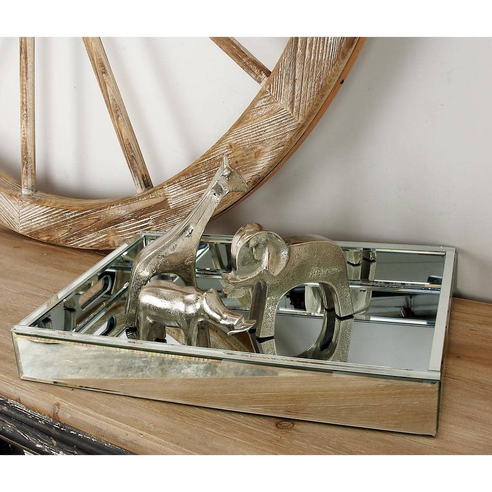 Silver Mirrored Rectangular MDF Decorative Tray