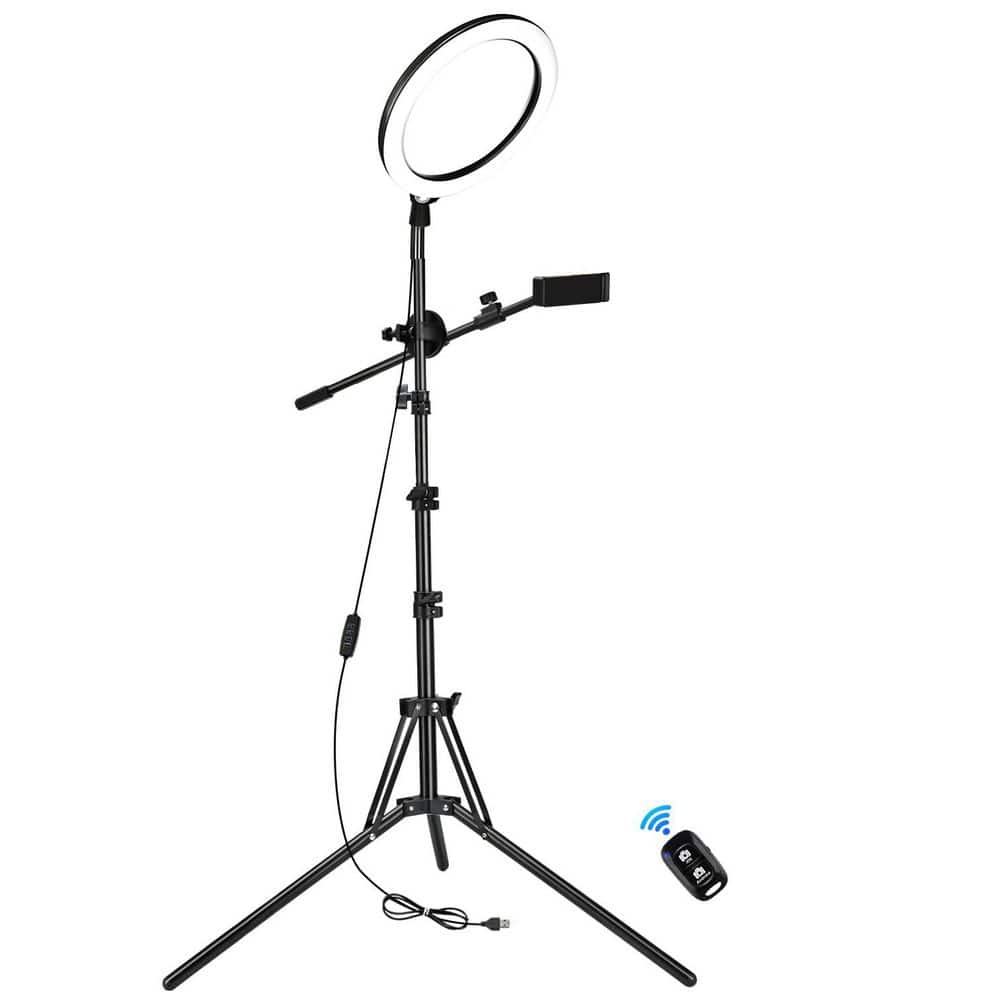10 in. Black Ring Light with Adjustable Tripod Overhead Phone Mount 3 Lighting Modes Bluetooth Remote price history on PriceWatchPro
