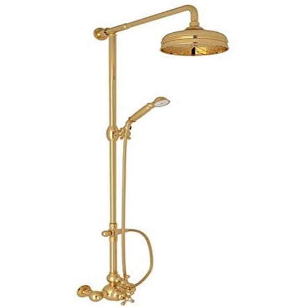 Arcana 1-Spray 8-9/32 in. Dia 1 Function Wall Mount 2-Handle Claw Foot Tub Faucet in Italian Brass