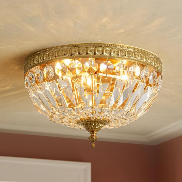 Jarvis 13 In. 3-Light Classic Crystal Flush Mount with Gold Finish and Petal-Shaped Shade