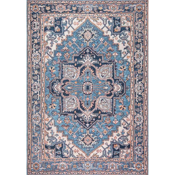 Cirali Ornate Blue/Beige 9 ft. x 12 ft. Large Medallion Washable Area Rug