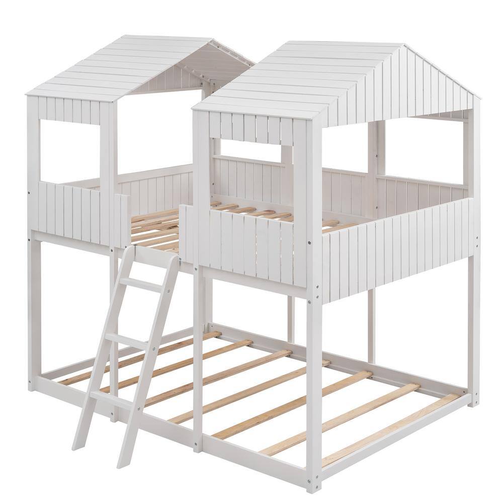 Harper & Bright Designs White Full Over Full Wooden Bunk Bed With Roof 