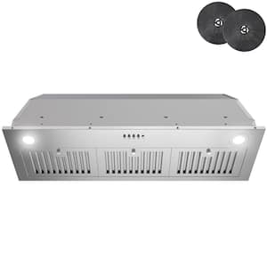 36 in. 350CFM Convertible Insert Range Hood with Carbon Filters, LED Light, and Push Button Controls in Stainless Steel