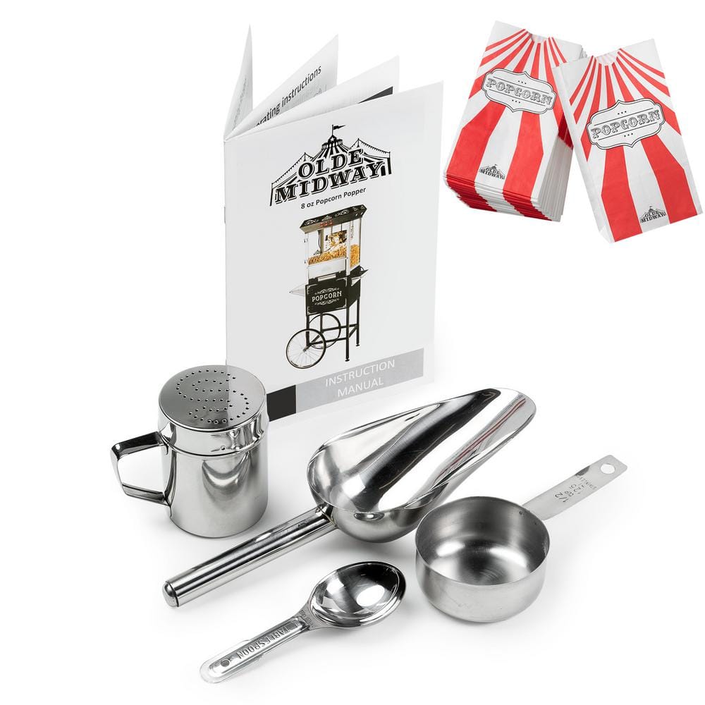 Vintage Black Popcorn Machine with Cart and 8-Ounce Kettle