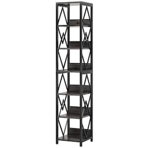 Eulas 74.8 in. Tall Grey Wood 6-Shelf Standard Bookcase with Metal Frame