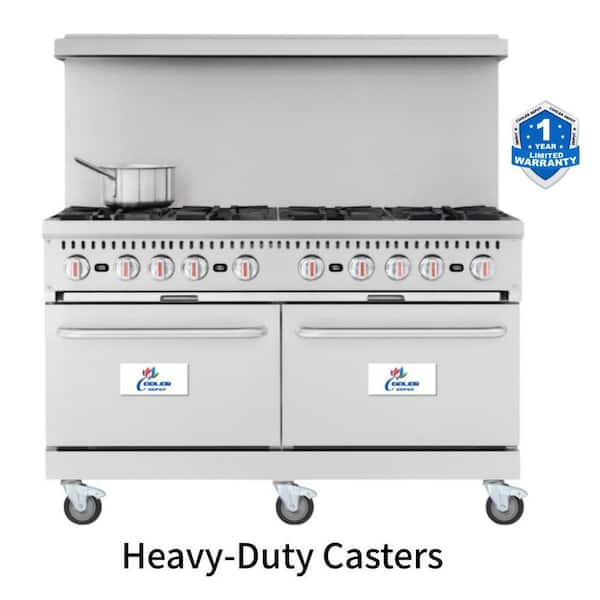 60 in. 10-Burner Freestanding Commercial Double Oven Gas Range in Stainless Steel