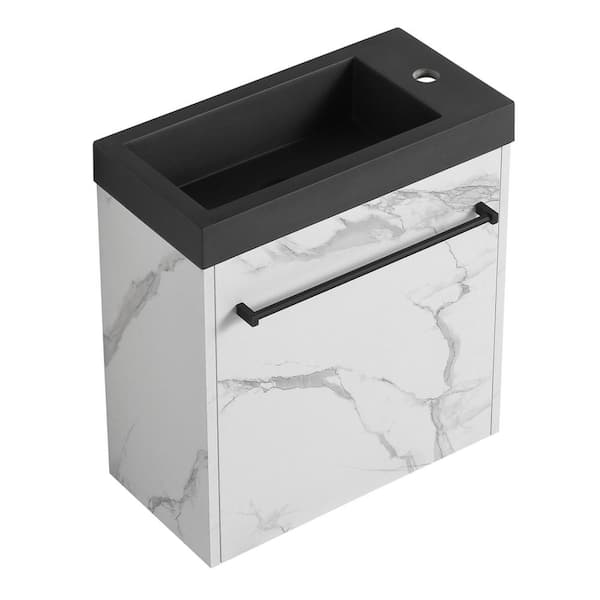 19.7 in. Wall-Mounted White Bath Vanity with Black Resin Sink Top Unassembled