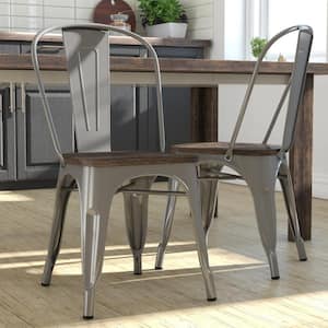 Penelope Silver Metal Dining Chair with Wood Seat (Set of 2)