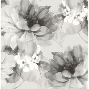 Ash and Metallic Silver Watercolor Floral Vinyl Peel and Stick Wallpaper Roll 30.75 sq. ft.