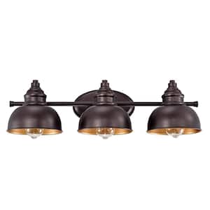 26 in.W 3 Light Oil Rubbed Bronze Vanity Light with Gold Inside