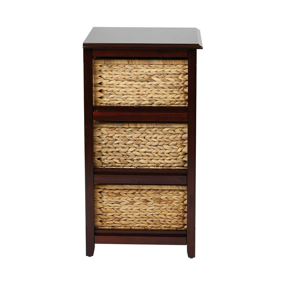 Espresso Three-Tier Storage Unit with Natural Baskets