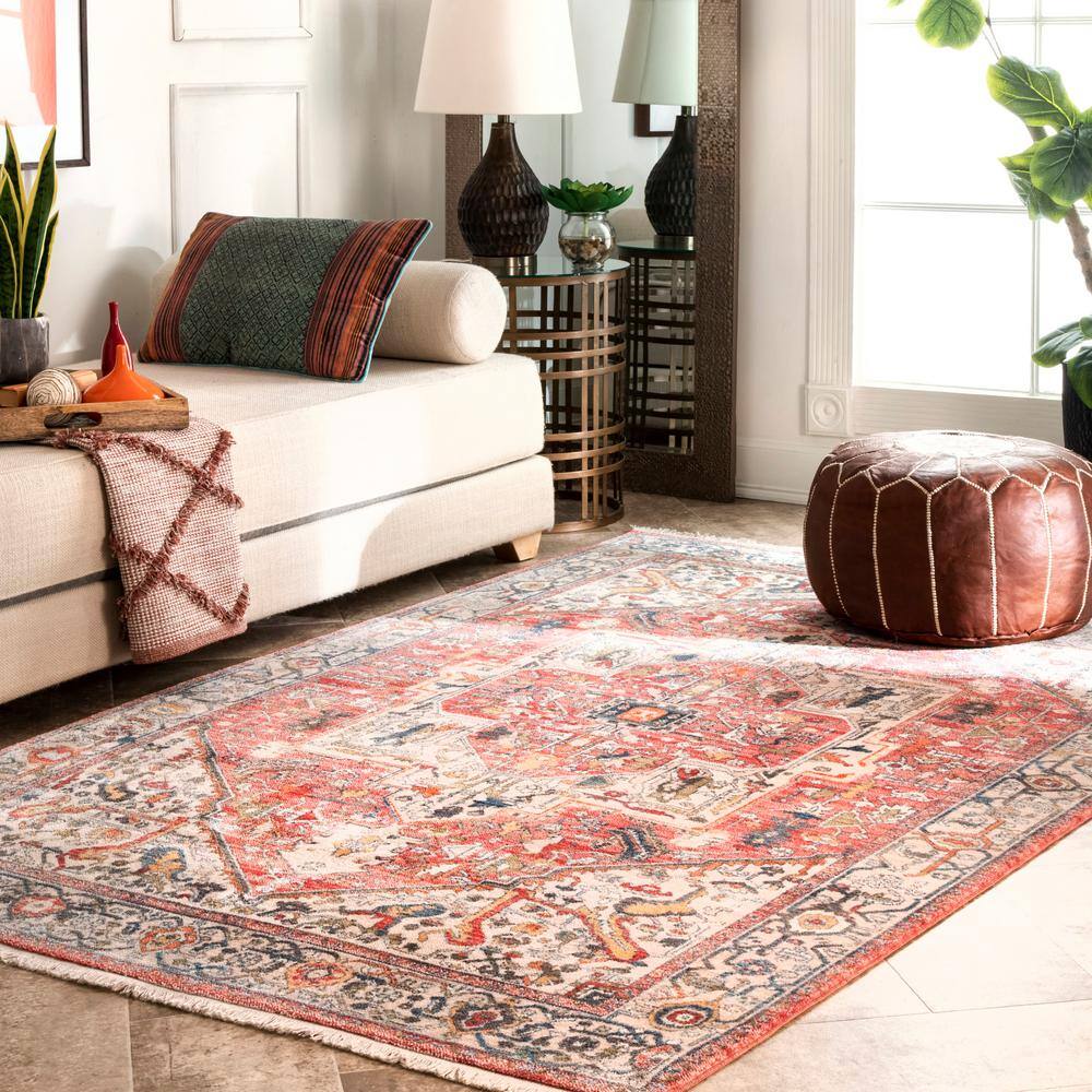 Harriet 2' x 3' Orange Synthetic Medallion Fringe Rug