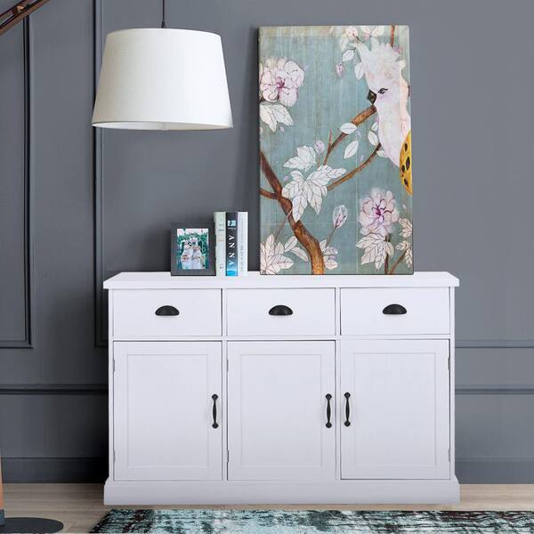 PHI VILLA Kitchen Sideboard Buffet Cabinet - Credenza Dining Room Console  Table with 3 Drawers and Doors, White Kitchen Cabinet with Storage