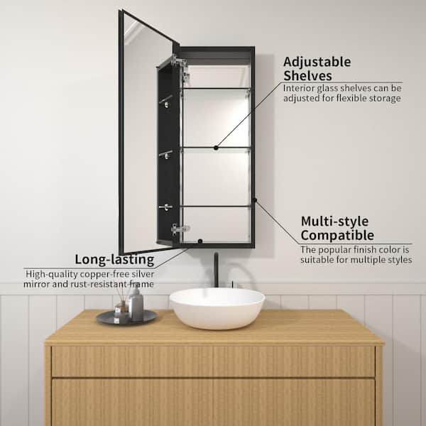 15 in. x 36 in. Frameless Recessed or Surface-Mount Beveled Single Mirror Bathroom Medicine Cabinet