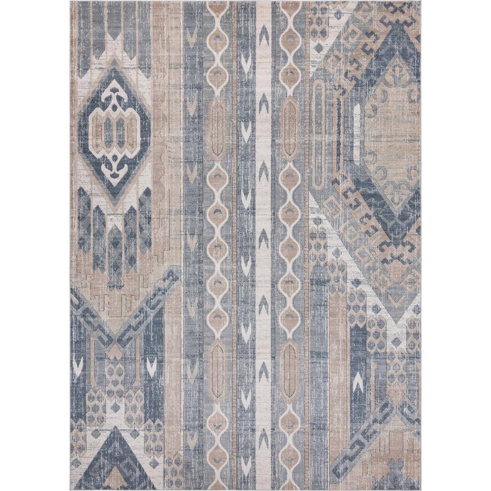 Navy Blue Geometric Synthetic 10' x 14' Rug