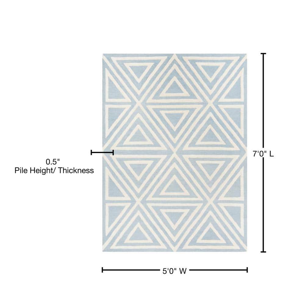 Blue and Ivory Geometric Wool Kids Rug, 5' x 7'
