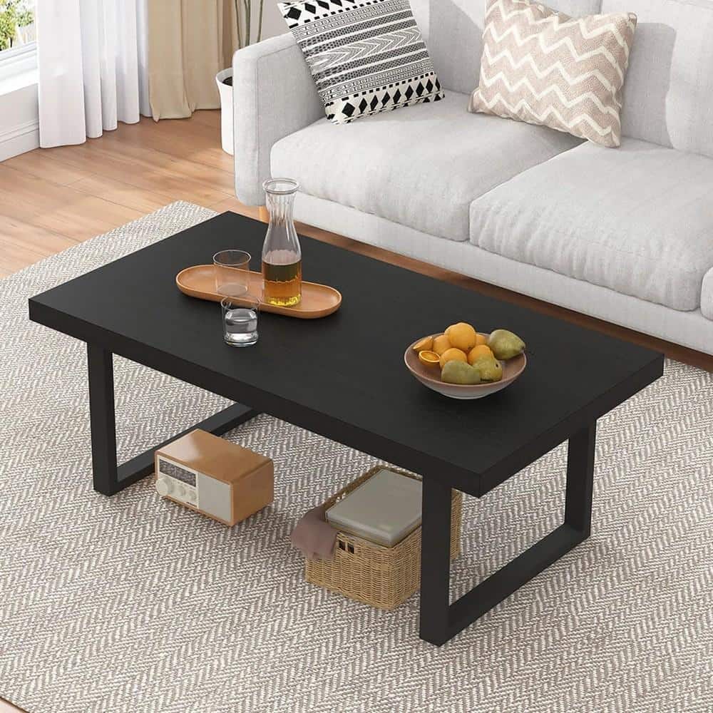 39.4" Black Industrial Metal Coffee Table