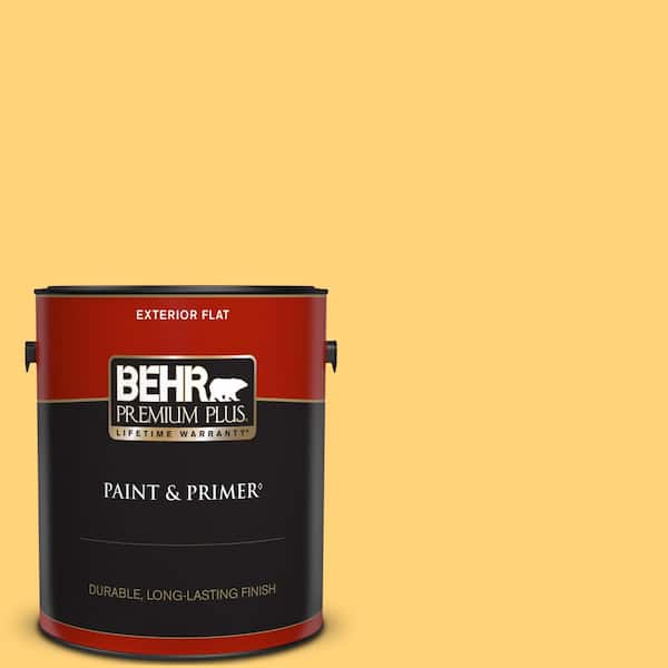 BEHR PREMIUM PLUS 1 gal. #P260-5 Yellow Jubilee Flat Exterior Paint & Primer