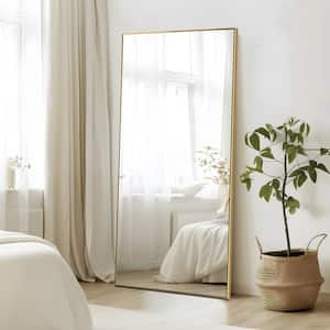 28 in. W x 59 in. H Rectangular Metal Framed Full Length Wall Mirror Free Standing Mirror in Gold