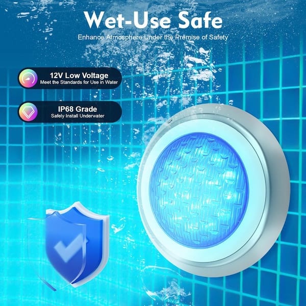 yoobi lite アクアブルー YIYIBYUS 11.8 in. Stainless Steel Swimming Pool Light in White LED