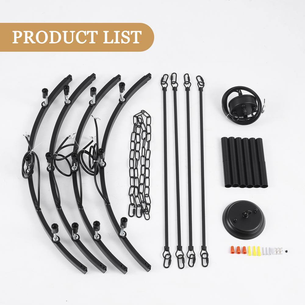 Matte Black 12-Light Candle Wagon Wheel Chandelier