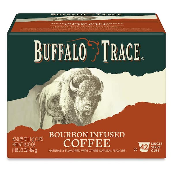 BUFFALO TRACE Natural Bourbon Infused Coffee, Naturally Flavored, Single Serve Coffee Cups 42-Count