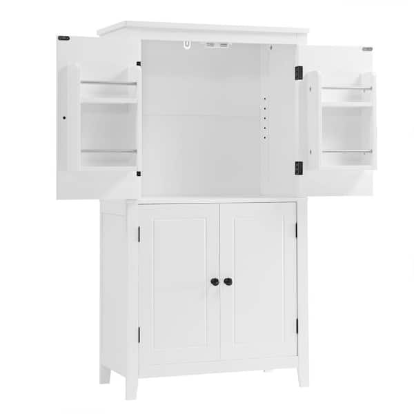 24 in. W x 12 in. D x 43 in. H White Linen Cabinet, Elegant Bathroom Floor Storage Cabinet, Bathroom Storage Unit