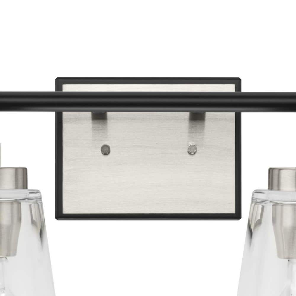 Cassell 2-Light Brushed Nickel and Matte Black Vanity Fixture with Clear Glass Shades