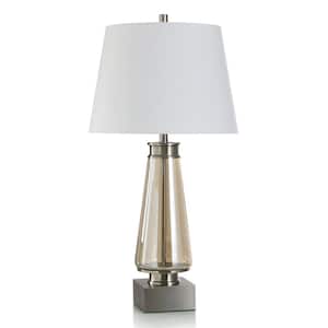 33.25 in. Champagne Luster, Brushed Chrome, White Urn Task & Reading Table Lamp for Living Room with White Cotton Shade