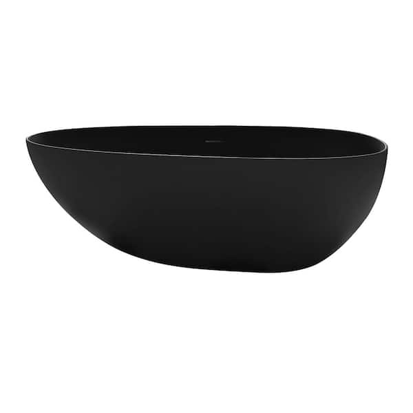 Luxury 59 in. x 30.7 in. Stone Resin Soaking Bathtub with Center Drain in Matte Black