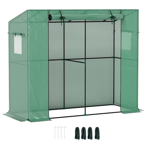 Outsunny 78.7 in. W x 29.9 in. D x 66.9 in. H Lean-to Portable Greenhouse w/ UV-resistant Cover, Roll-up Door, Mesh Windows Green