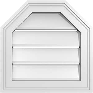 16 in. x 16 in. Octagonal Top Surface Mount PVC Gable Vent: Functional with Brickmould Frame