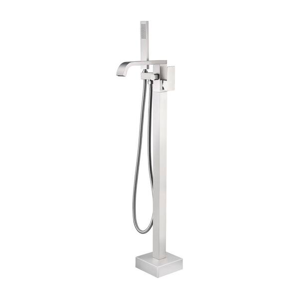 Gotonovo Floor Mounted Freestanding Bathtub Faucet - Chrome, High Arc, With Handheld Shower - 93-DC