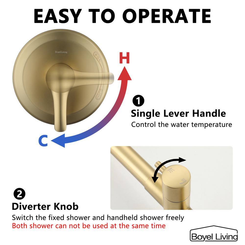 Brushed Gold Large Dual Round Wall Mounted Shower System