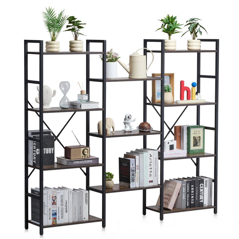Triple Metal Bookshelf, 11-Tier Industrial Bookshelf, Large Rustic Vintage Storage Bookcase, Open Shelves, Freestanding
