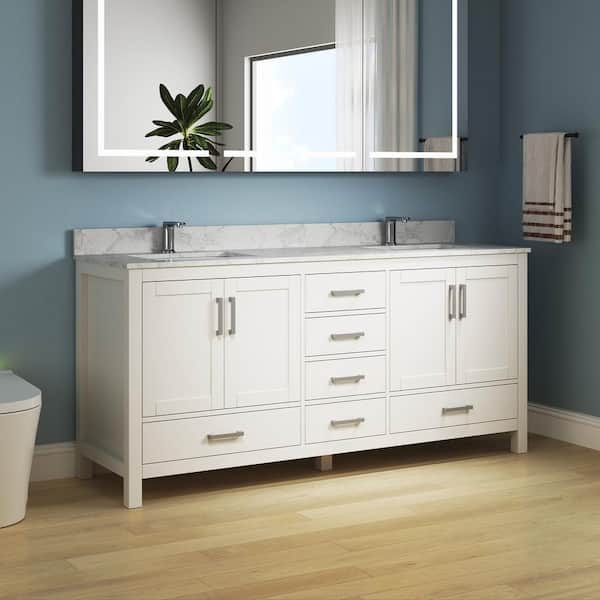 Aeterna 72 in. W x 22 in. D x 34 in. H Double Sinks Freestanding Bath Vanity in White with Cultured Marble Top