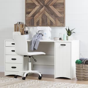 58.25 in. White Rectangular 4 -Drawer Writing Desk with Shelf
